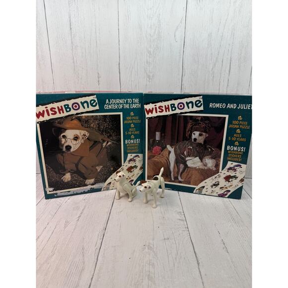 2 Wishbone Puzzles 100 pc Romeo Juliet Journey Center Earth + Toys Figures 1997 - Picture 1 of 16